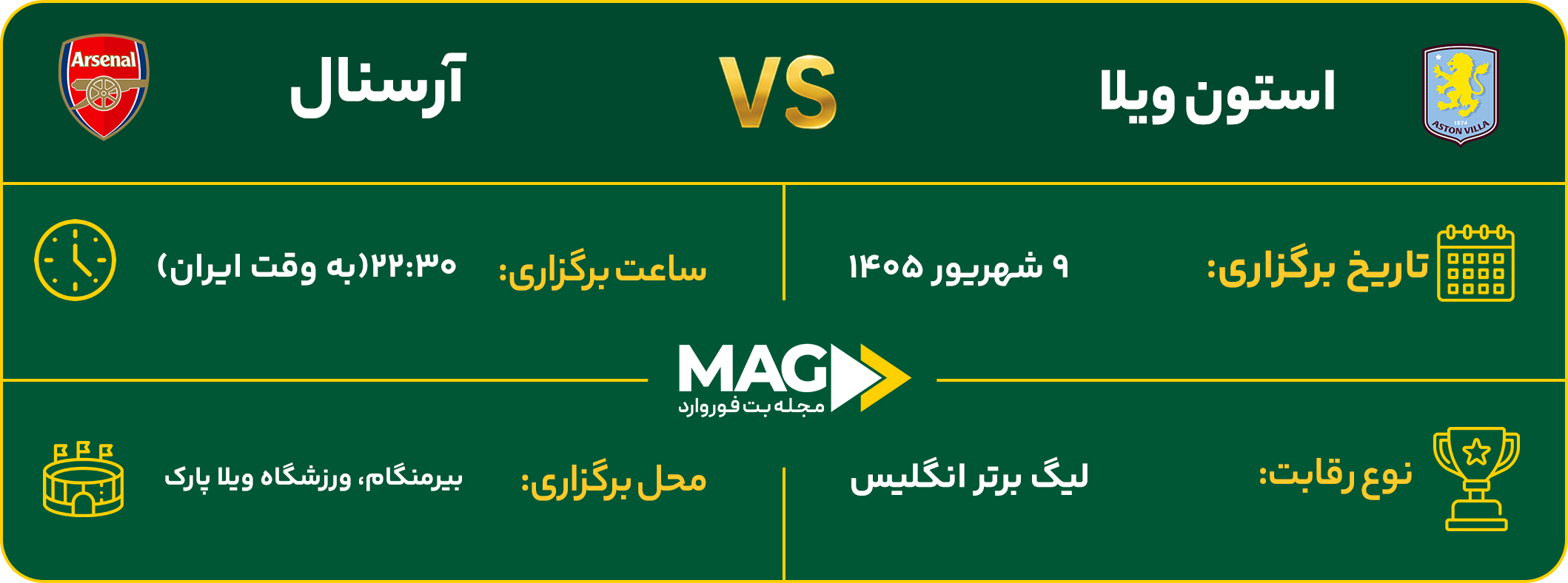 پیش بینی بازی استون ویلا – آرسنال در لیگ برتر انگلیس ۲۰۲۶-۲۰۲۷ پیش بینی بازی استون ویلا – آرسنال در لیگ برتر انگلیس ۲۰۲۶-۲۰۲۷