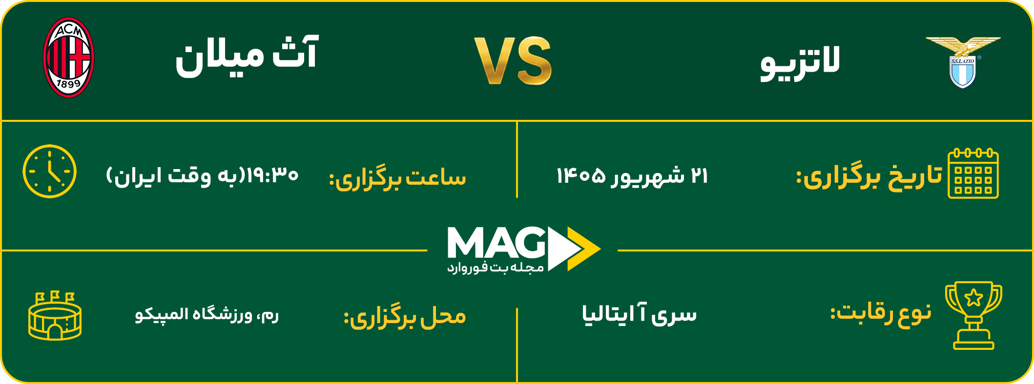 پیش بینی بازی لاتزیو – آث میلان در سری آ ایتالیا ۲۰۲۶-۲۰۲۷ پیش بینی بازی لاتزیو – آث میلان در سری آ ایتالیا ۲۰۲۶-۲۰۲۷