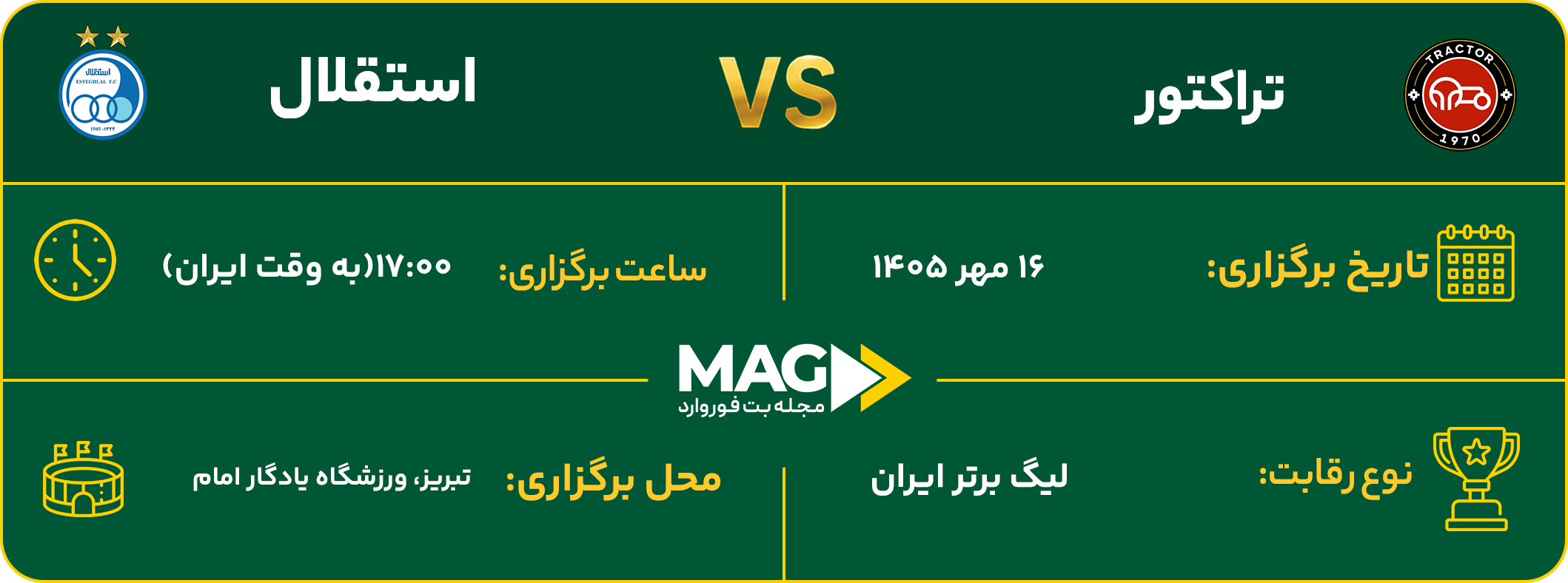 پیش بینی بازی تراکتور – استقلال در لیگ برتر خلیج فارس ۱۴۰۵-۱۴۰۶ تراکتور – استقلال