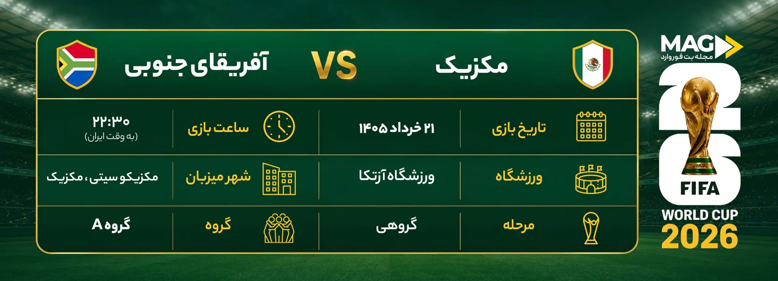بازی مکزیک – آفریقای جنوبی پیش بینی بازی مکزیک – آفریقای جنوبی | آنالیز کامل جام جهانی ۲۰۲۶