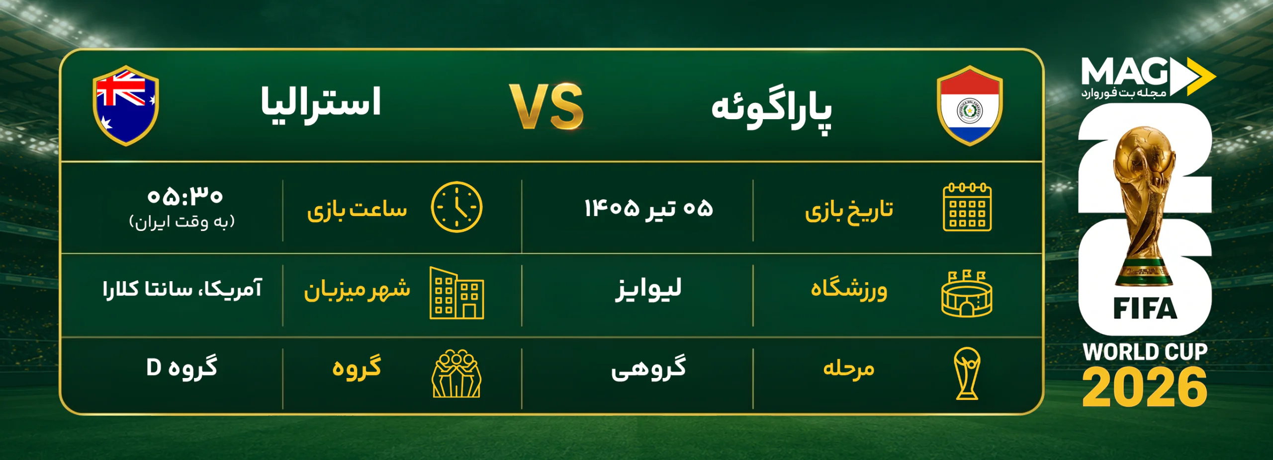 پیش بینی بازی پاراگوئه – استرالیا | آنالیز کامل جام جهانی ۲۰۲۶ پیش بینی بازی پاراگوئه – استرالیا | آنالیز کامل جام جهانی ۲۰۲۶