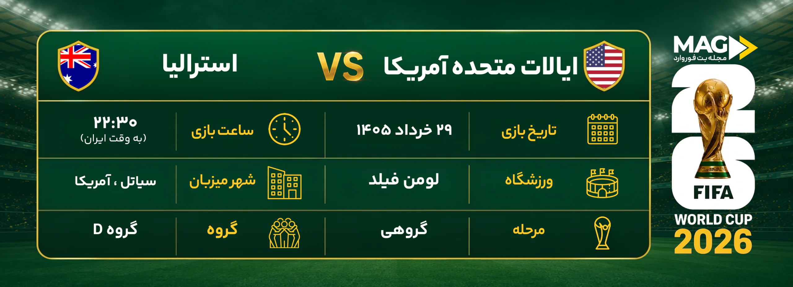 پیش بینی بازی ایالات متحده آمریکا – استرالیا | آنالیز کامل جام جهانی ۲۰۲۶ پیش بینی بازی ایالات متحده آمریکا – استرالیا | آنالیز کامل جام جهانی ۲۰۲۶