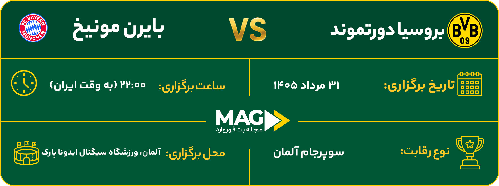 پیش بینی بازی دورتموند – بایرن مونیخ در فینال در سوپرجام آلمان ۲۰۲۶ دورتموند – بایرن مونیخ