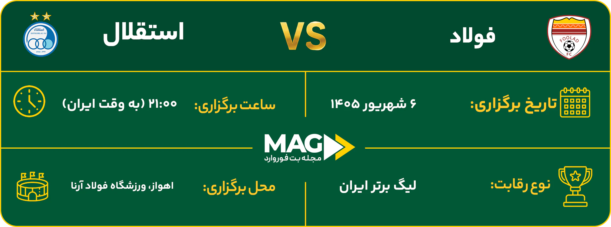 پیش بینی بازی فولاد – استقلال در لیگ برتر خلیج فارس ۱۴۰۵-۱۴۰۶ پیش بینی بازی فولاد – استقلال در لیگ برتر خلیج فارس ۱۴۰۵-۱۴۰۶